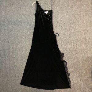 JUMP APPAREL BLACK DRESS 3/4 VELVET ONE SHOULDER MIDRIFF LACE SLIT USA NORDSTROM